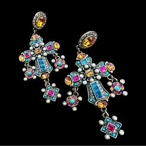 HEIDI DAUS Jeweled Awakening Crystal Cross Drop Pierced Earrings Maleficent HSN